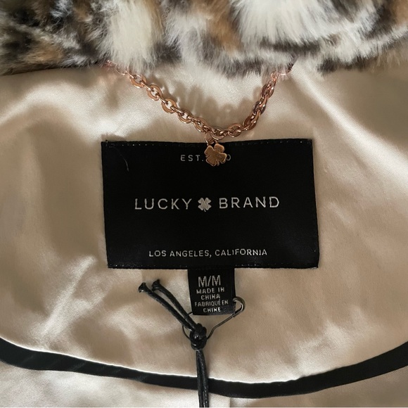 NWT Lucky Brand Leopard Plush Faux Fur Hooded Jacket Size M - Picture 10 of 12